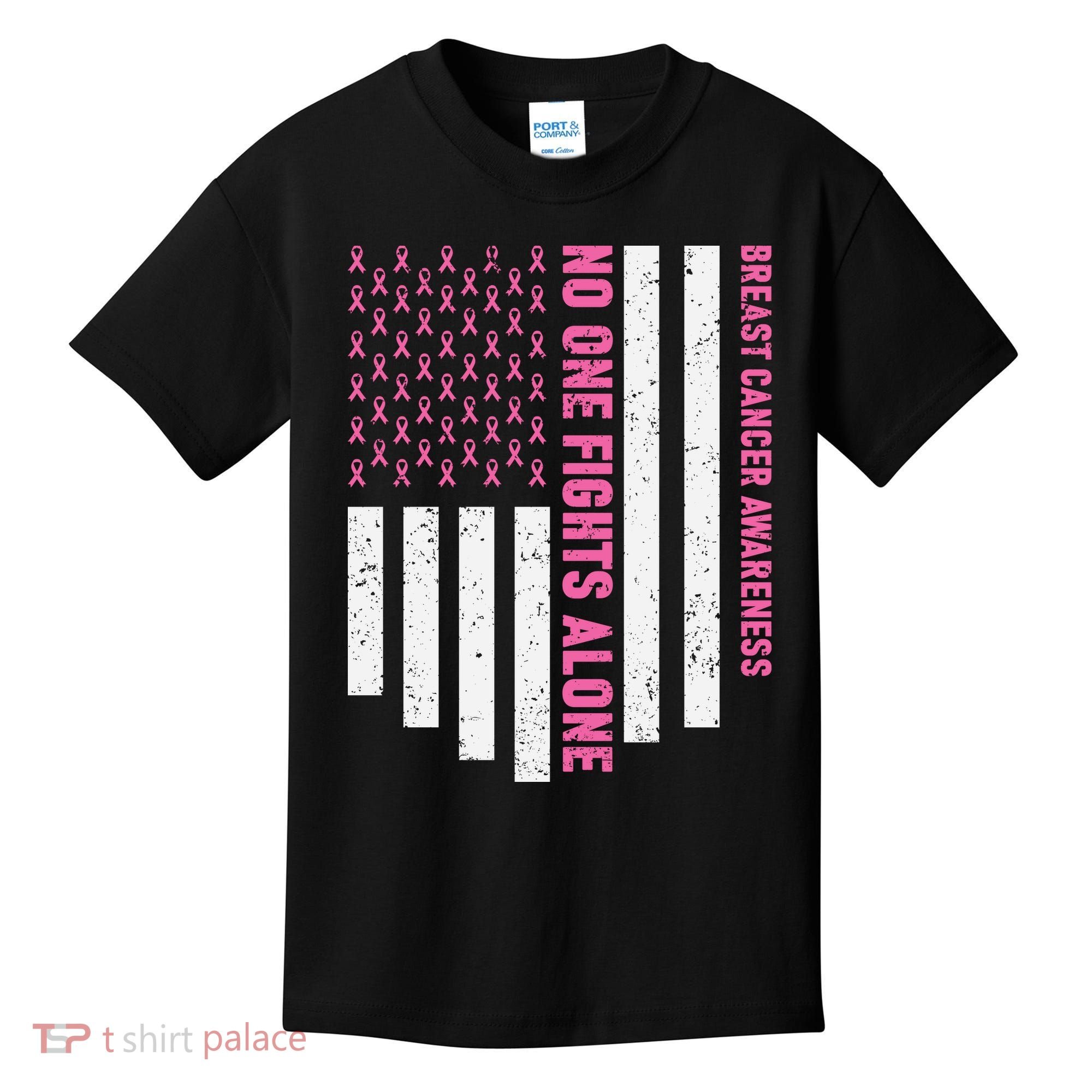 USA Flag No One Fight Alone Breast Caner Awareness Kids T-Shirt
