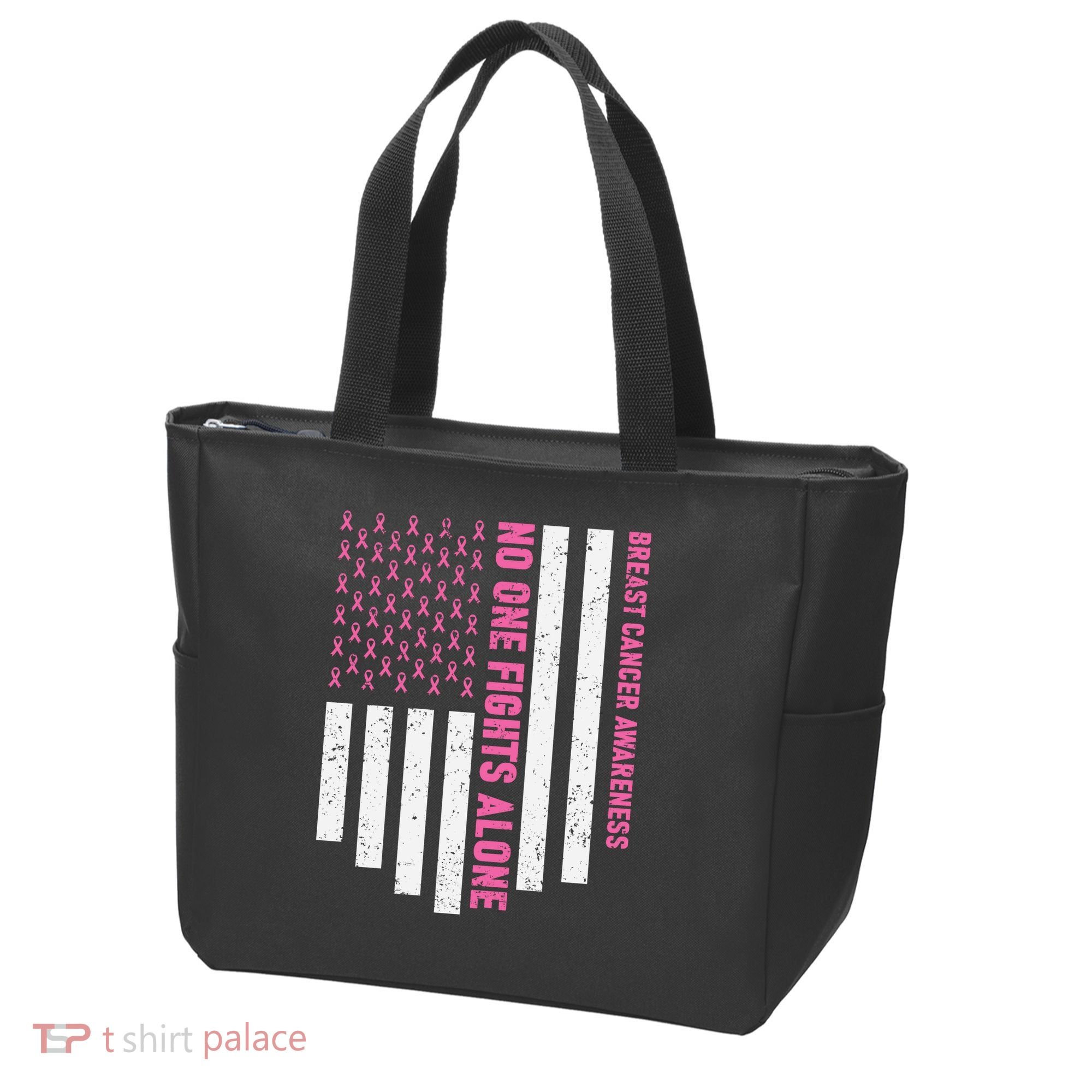 USA Flag No One Fight Alone Breast Caner Awareness Tote Bag