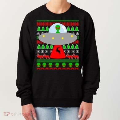 UFO Alien Abducting Reindeer Ugly Christmas Sweater Design Women's Sweatshirt