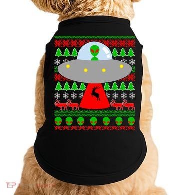 UFO Alien Abducting Reindeer Ugly Christmas Sweater Design Doggie Tank