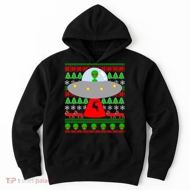 UFO Alien Abducting Reindeer Ugly Christmas Sweater Design Hoodie