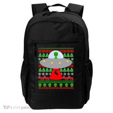 UFO Alien Abducting Reindeer Ugly Christmas Sweater Design Backpack