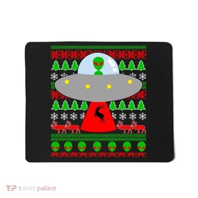 UFO Alien Abducting Reindeer Ugly Christmas Sweater Design Mousepad