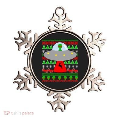 UFO Alien Abducting Reindeer Ugly Christmas Sweater Design Ornament