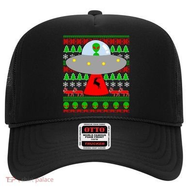 UFO Alien Abducting Reindeer Ugly Christmas Sweater Design Hat