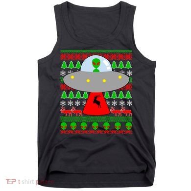 UFO Alien Abducting Reindeer Ugly Christmas Sweater Design Tank Top