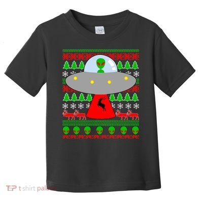 UFO Alien Abducting Reindeer Ugly Christmas Sweater Design Toddler T-Shirt