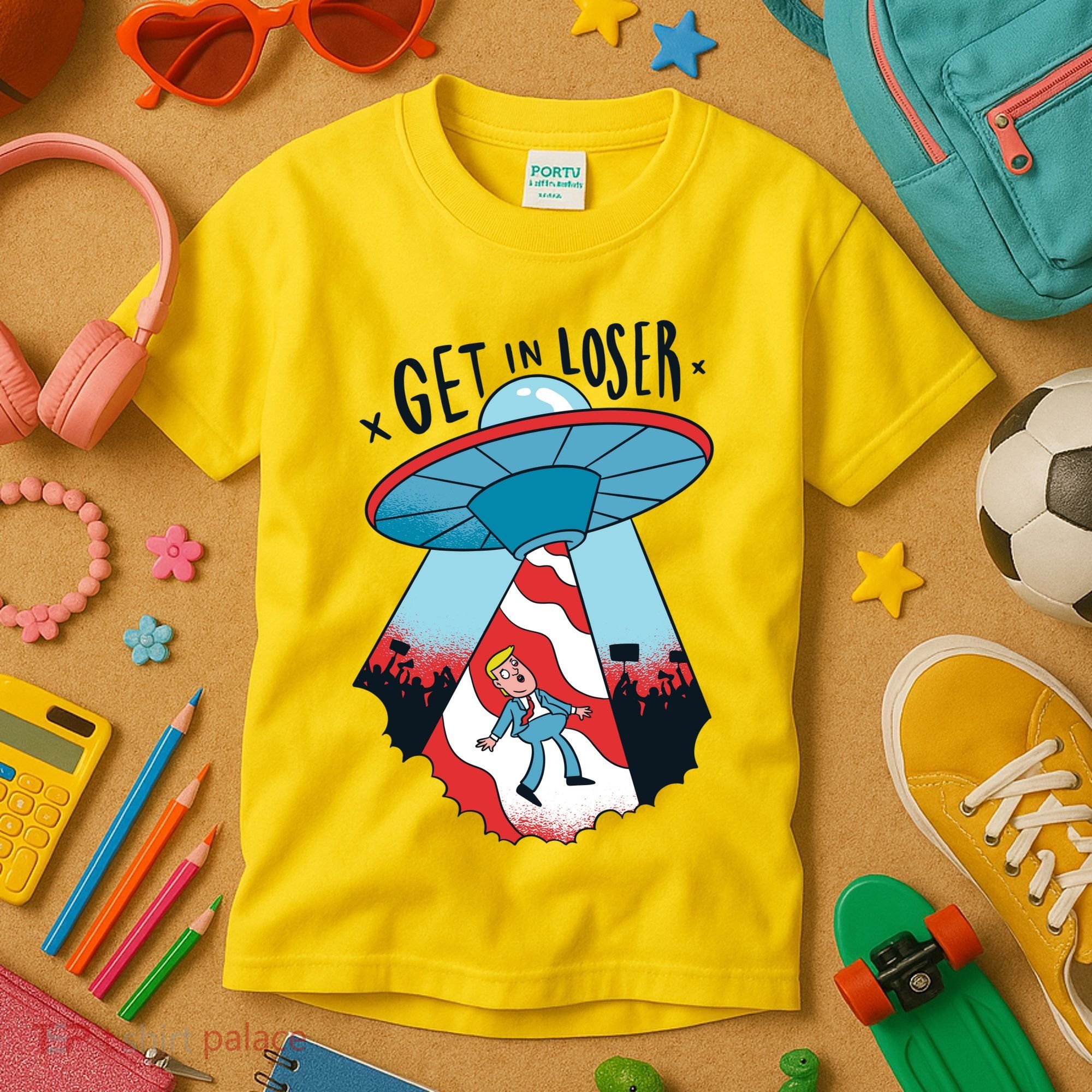 UFO Aliens Abducted Trump Get In Loser Kids T-Shirt