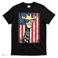 USA Flag Patriotic Giraffe Sunglasses Funny Animal Lover T-Shirt thumb 0
