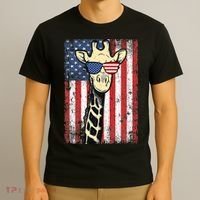 USA Flag Patriotic Giraffe Sunglasses Funny Animal Lover T-Shirt thumb 3