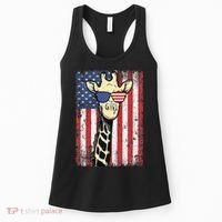 USA Flag Patriotic Giraffe Sunglasses Funny Animal Lover Women's Tank Top thumb 0