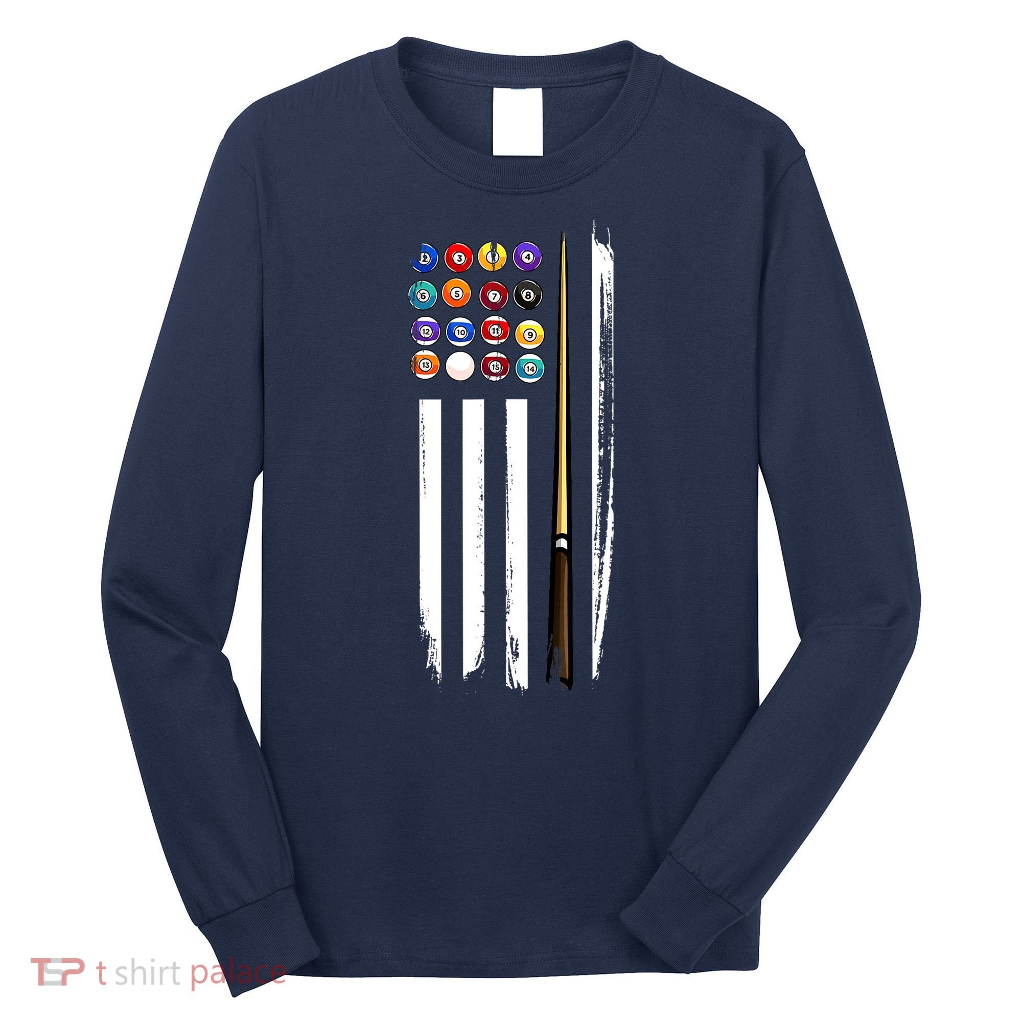Usa Flag Pool Player Cute Cues Stick Best Gift For Player Long Sleeve Shirt