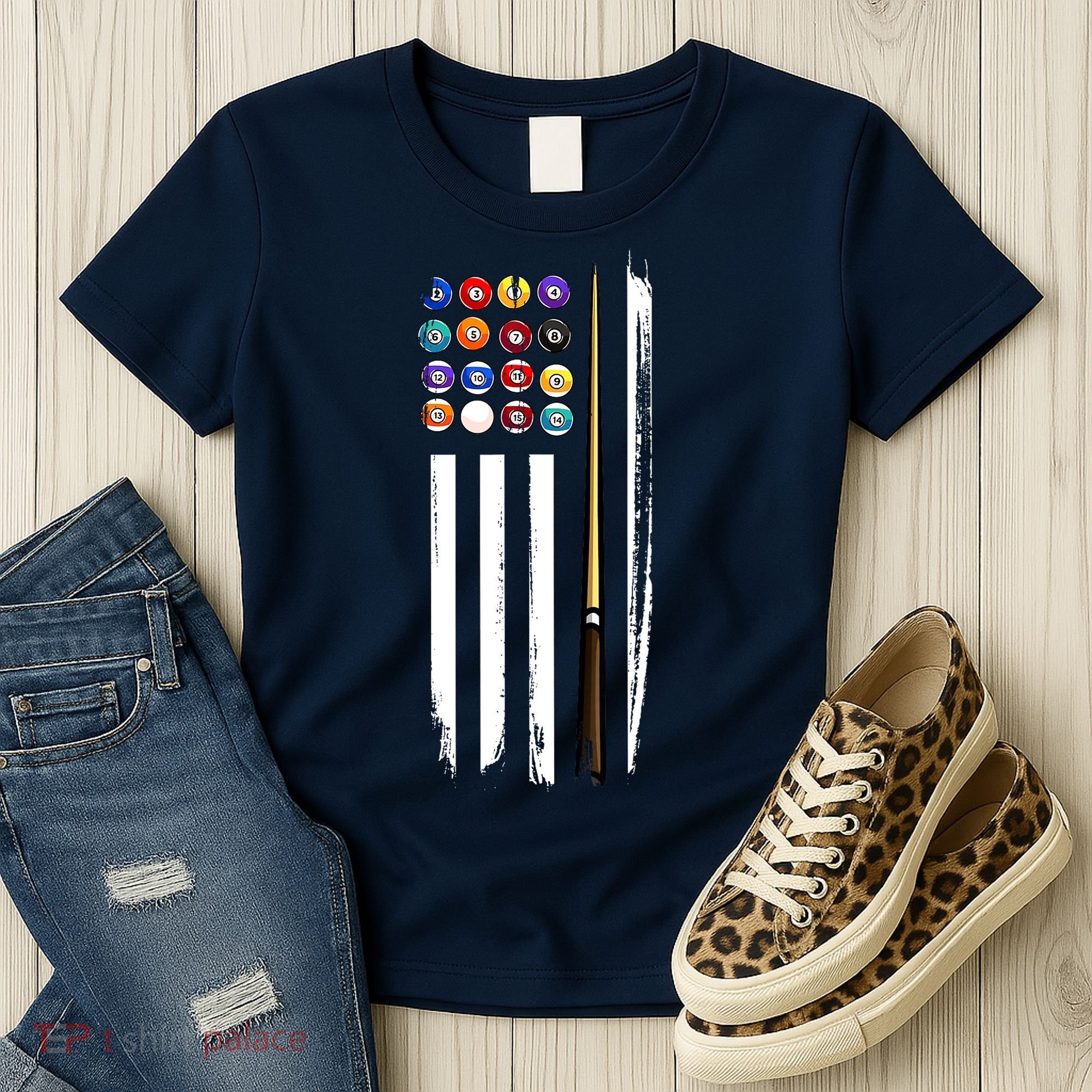 Usa Flag Pool Player Cute Cues Stick Best Gift For Player Women's T-Shirt