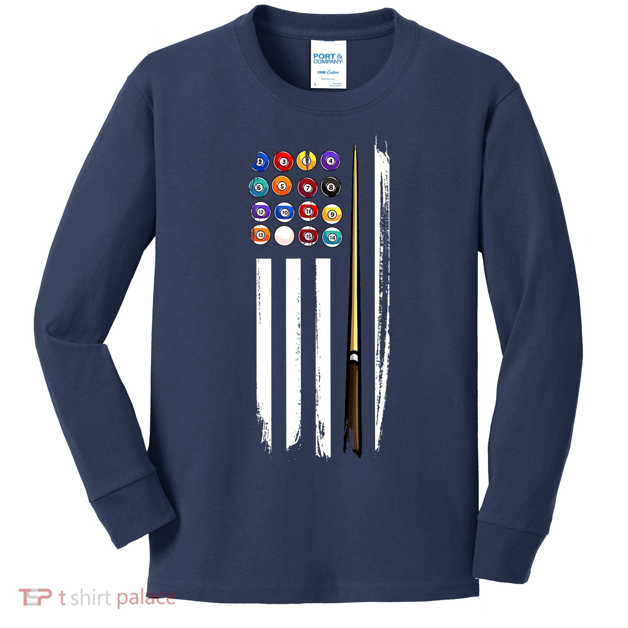 Usa Flag Pool Player Cute Cues Stick Best Gift For Player Kids Long Sleeve Shirt
