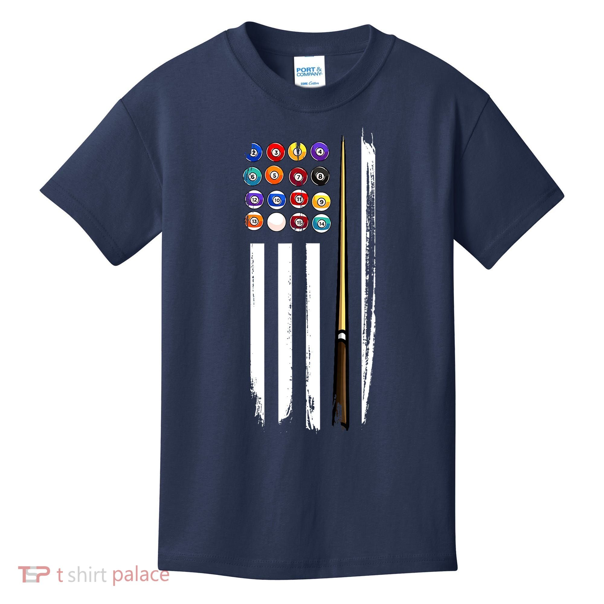 Usa Flag Pool Player Cute Cues Stick Best Gift For Player Kids T-Shirt