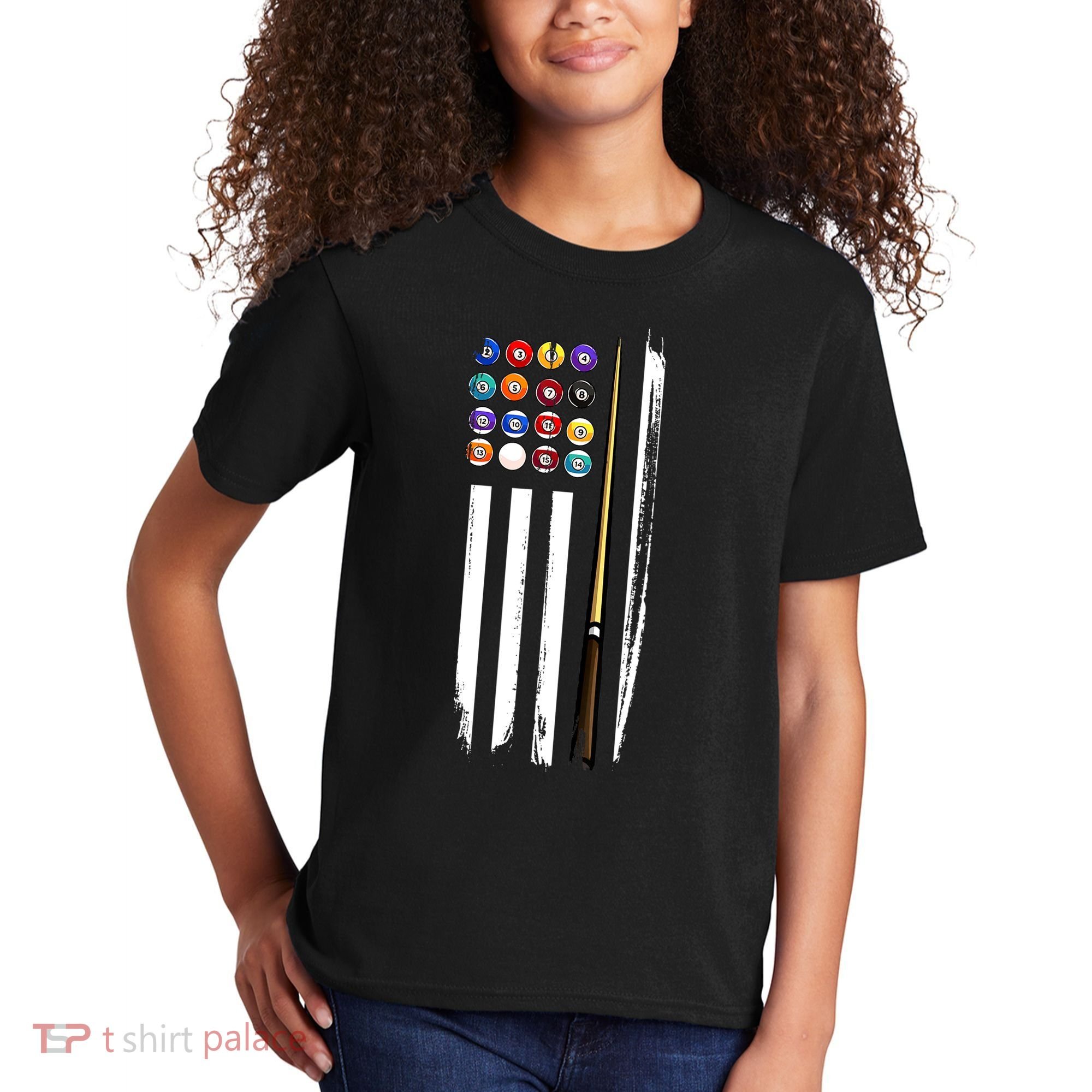 Usa Flag Pool Player Cute Cues Stick Best Gift For Player Kids T-Shirt