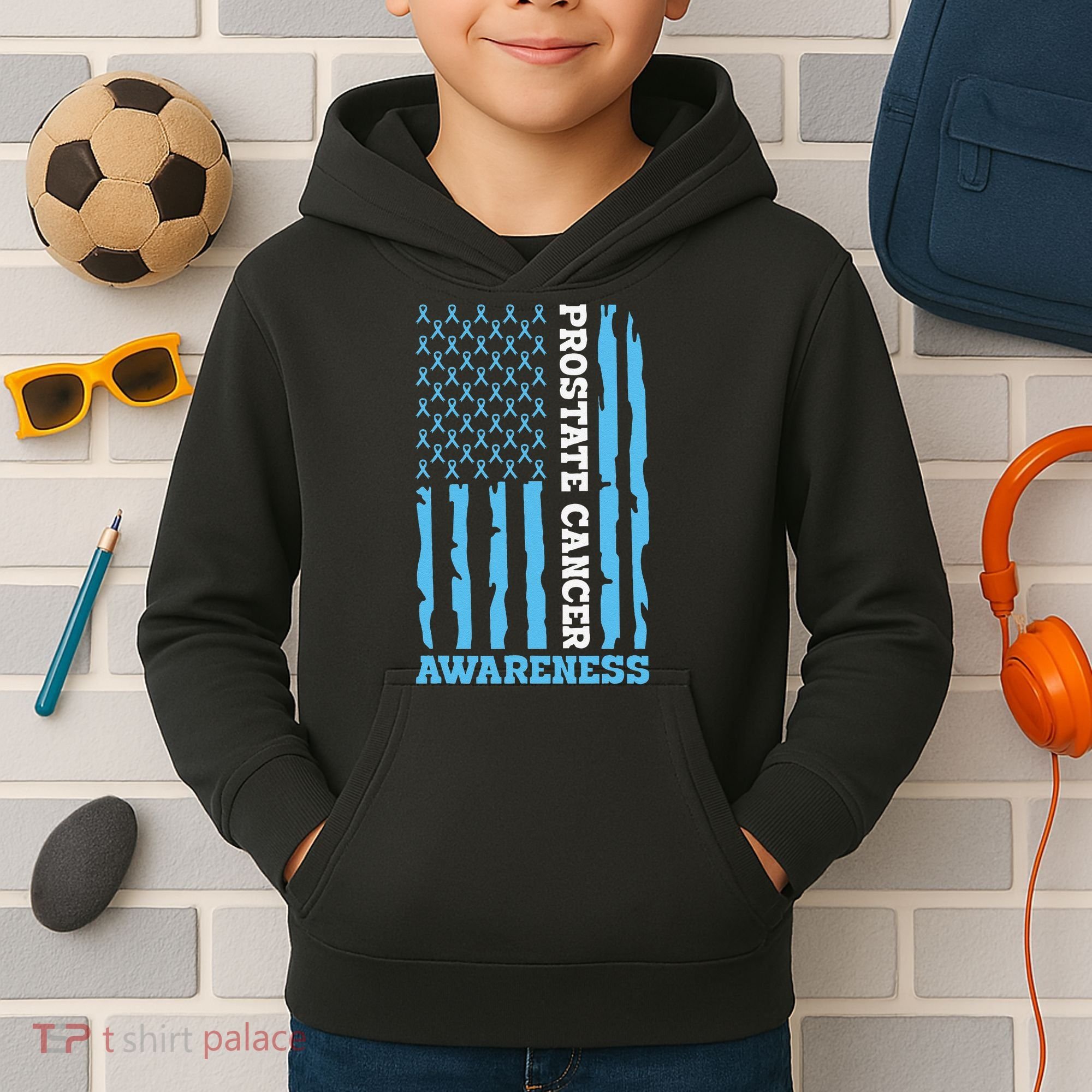 USA Flag Prostate Cancer Awareness Kids Hoodie