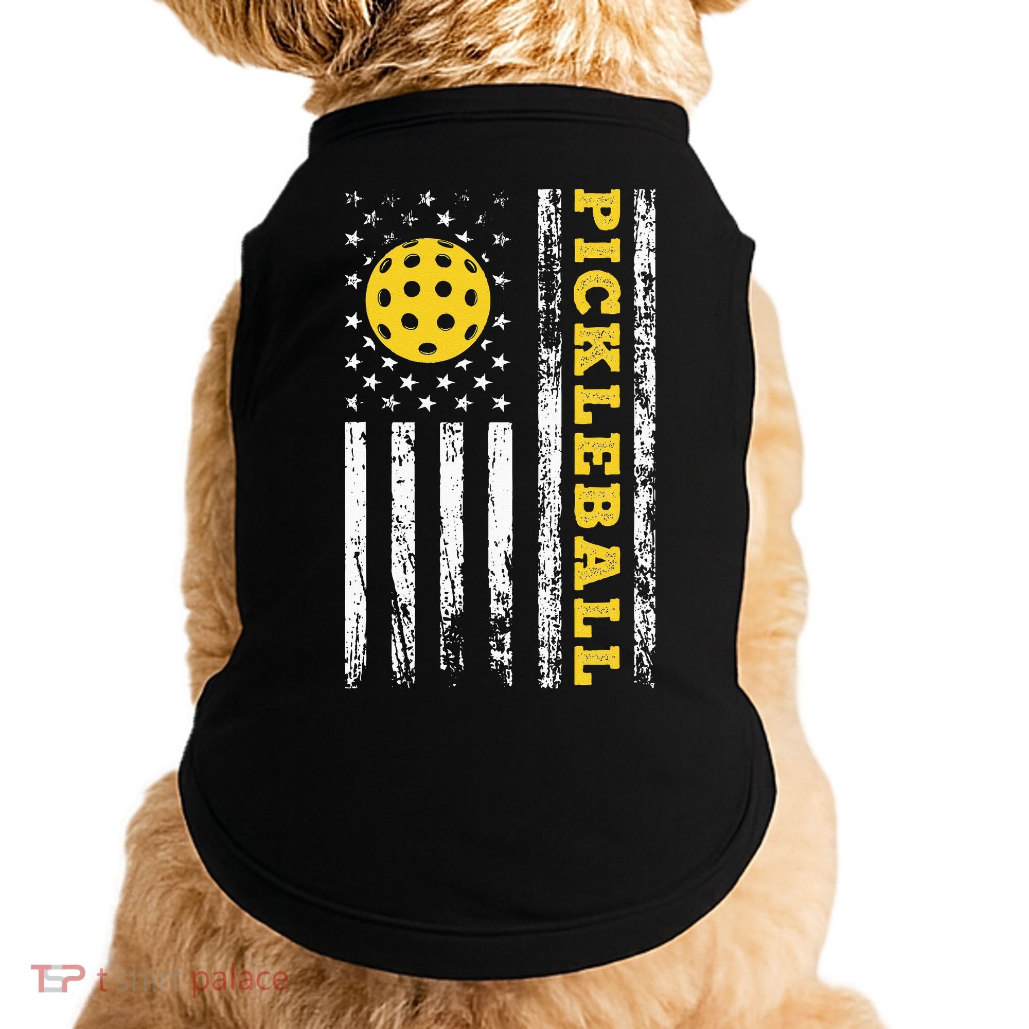 US Flag Pickleball Player Paddleball Lover Doggie Tank