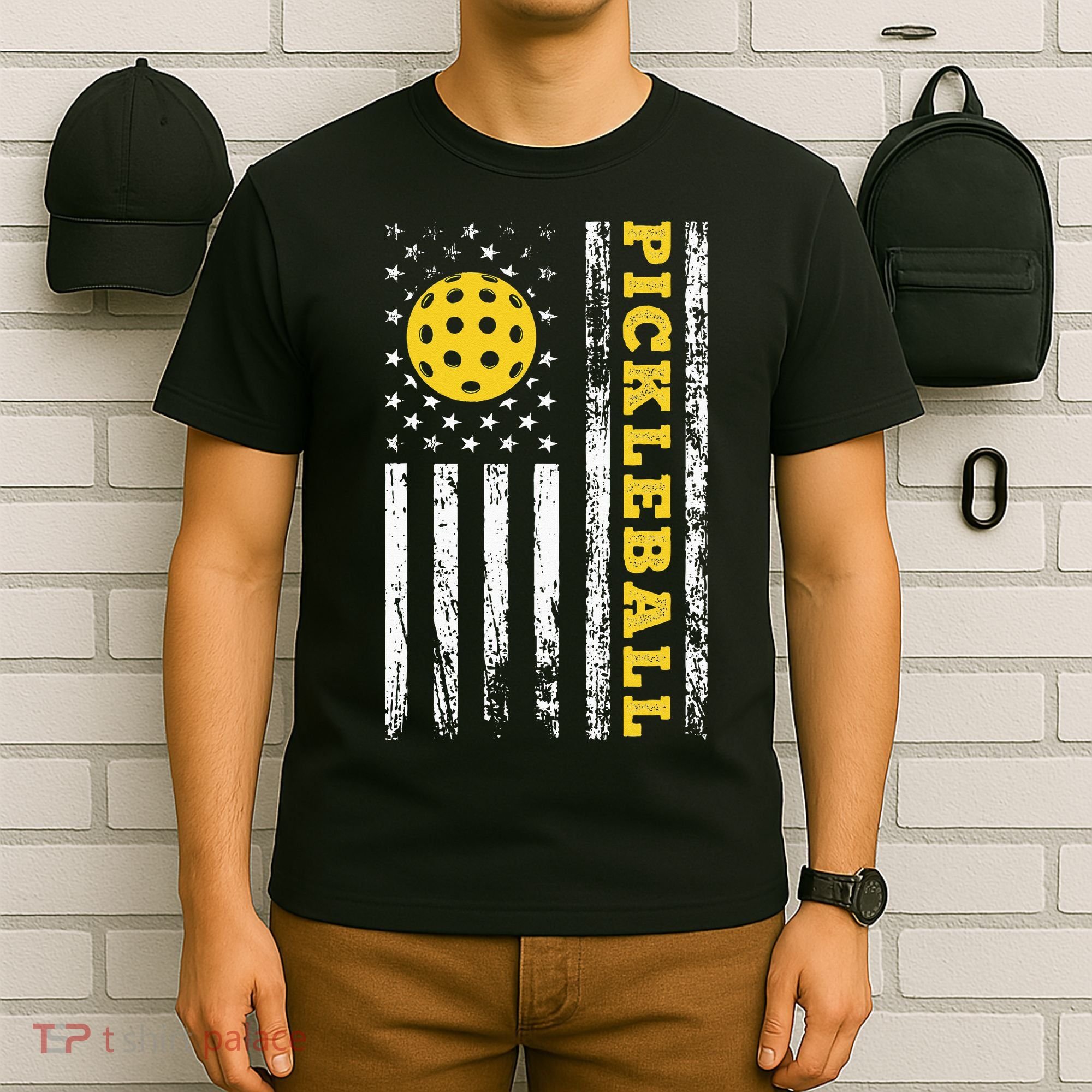 US Flag Pickleball Player Paddleball Lover T-Shirt