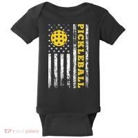 US Flag Pickleball Player Paddleball Lover Baby Bodysuit thumb 0