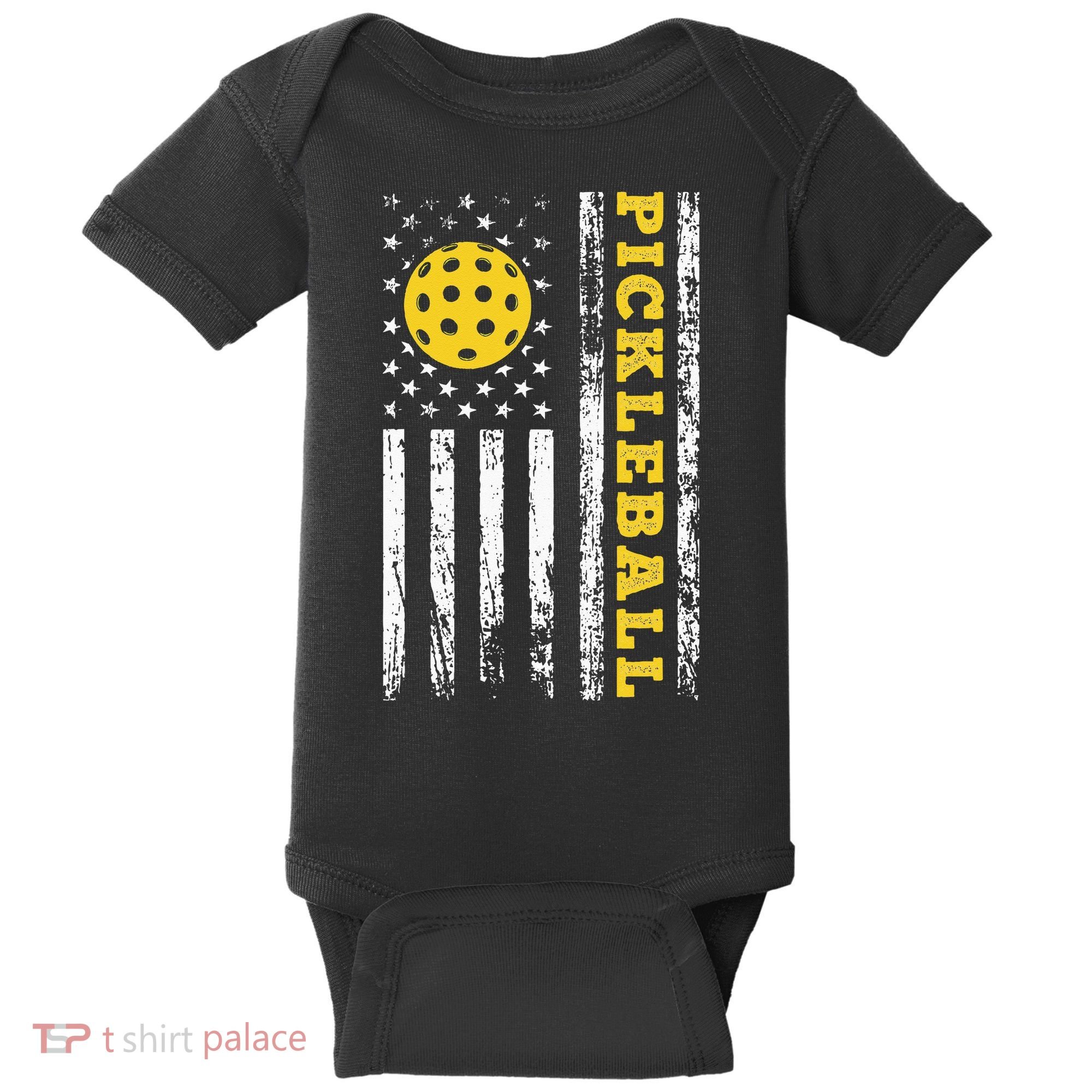 US Flag Pickleball Player Paddleball Lover Baby Bodysuit