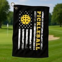 US Flag Pickleball Player Paddleball Lover Golf Towel thumb 1