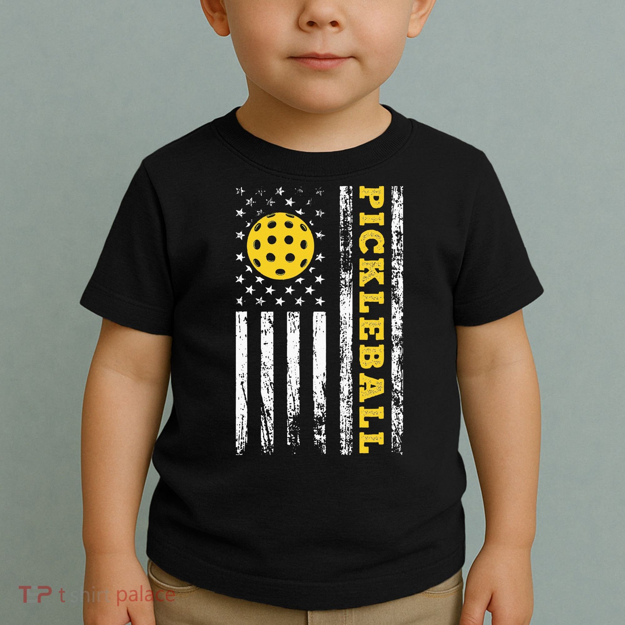 US Flag Pickleball Player Paddleball Lover Toddler T-Shirt