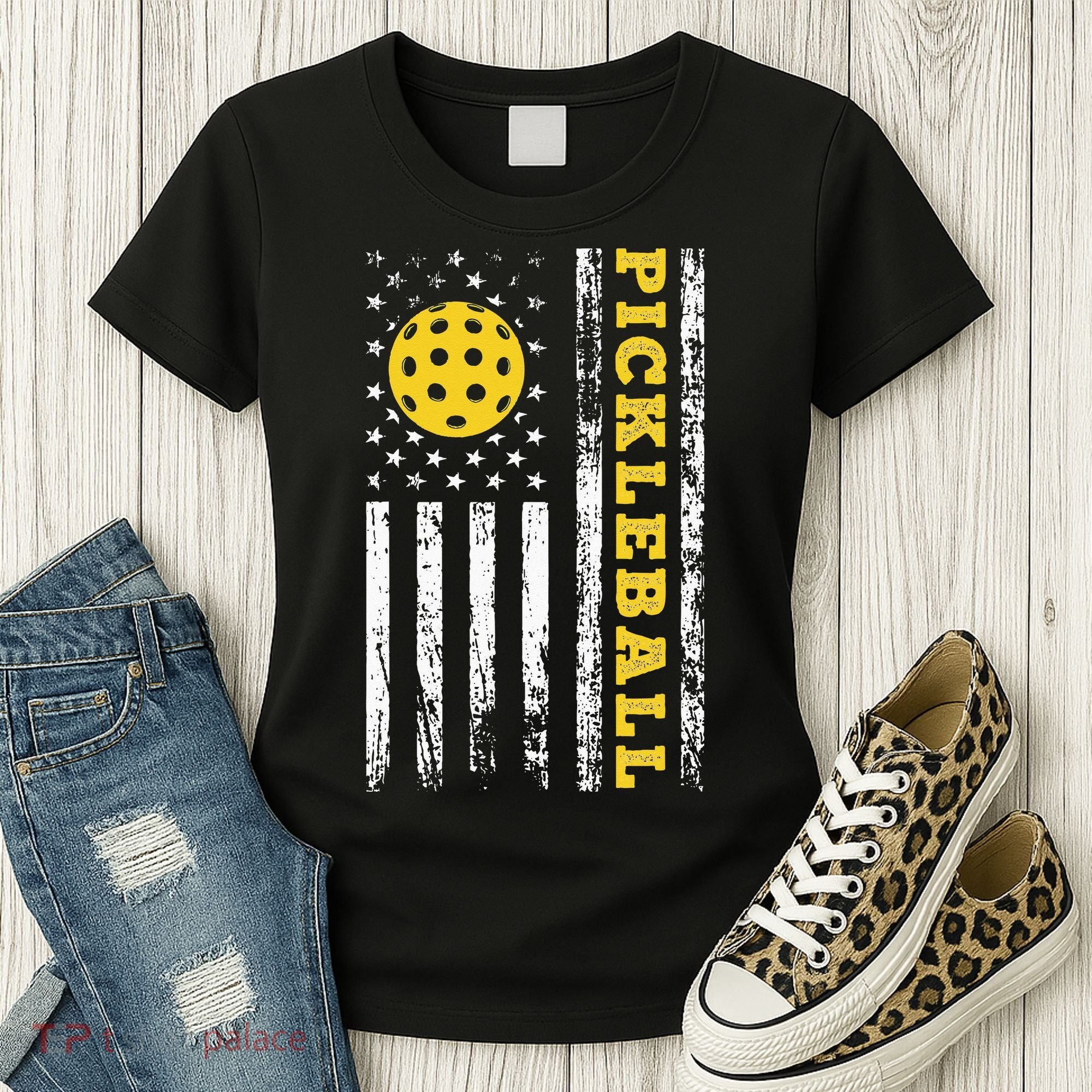 US Flag Pickleball Player Paddleball Lover Women's T-Shirt