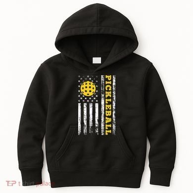 US Flag Pickleball Player Paddleball Lover Kids Hoodie