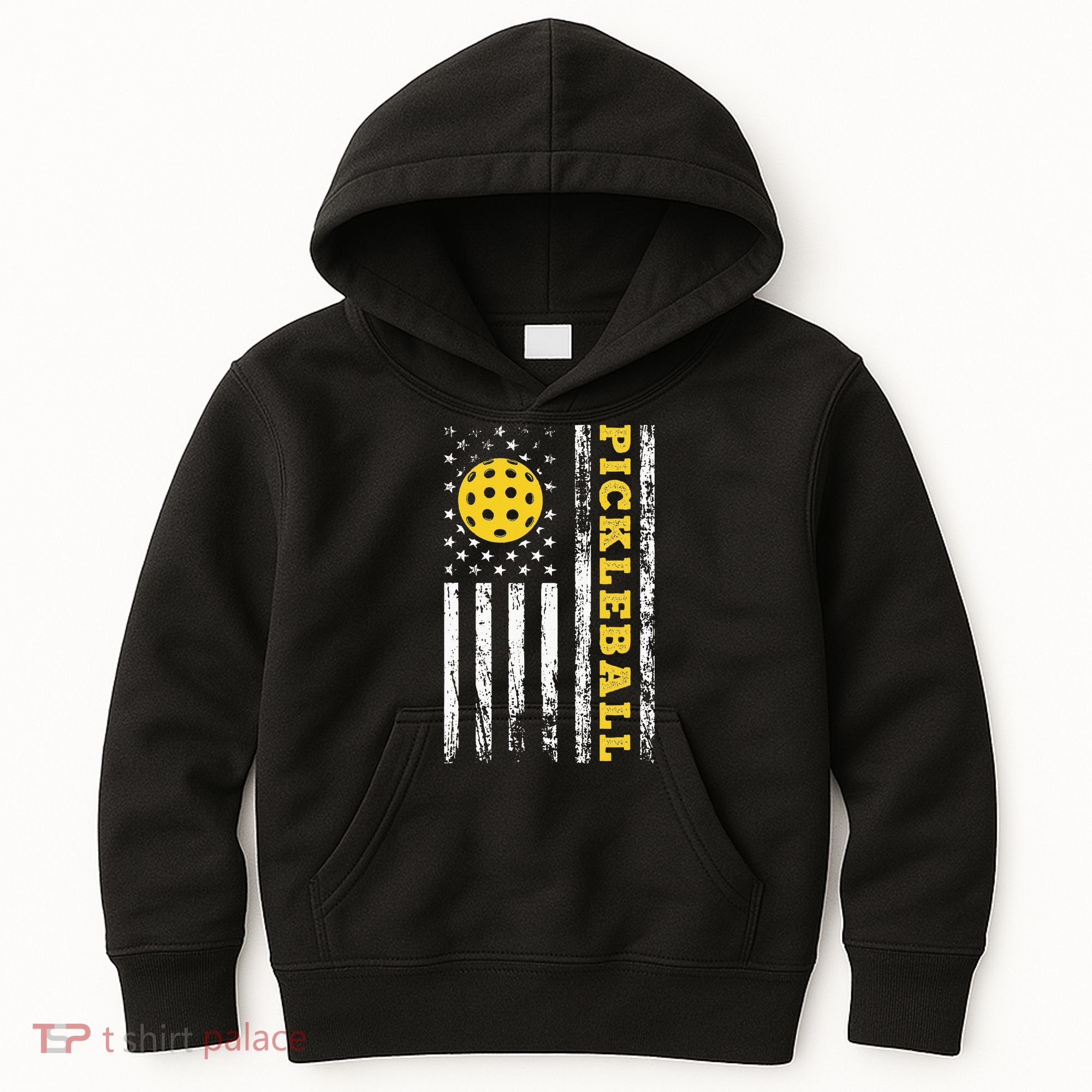US Flag Pickleball Player Paddleball Lover Kids Hoodie