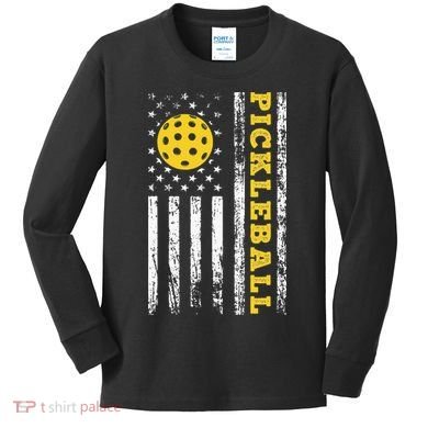 US Flag Pickleball Player Paddleball Lover Kids Long Sleeve Shirt