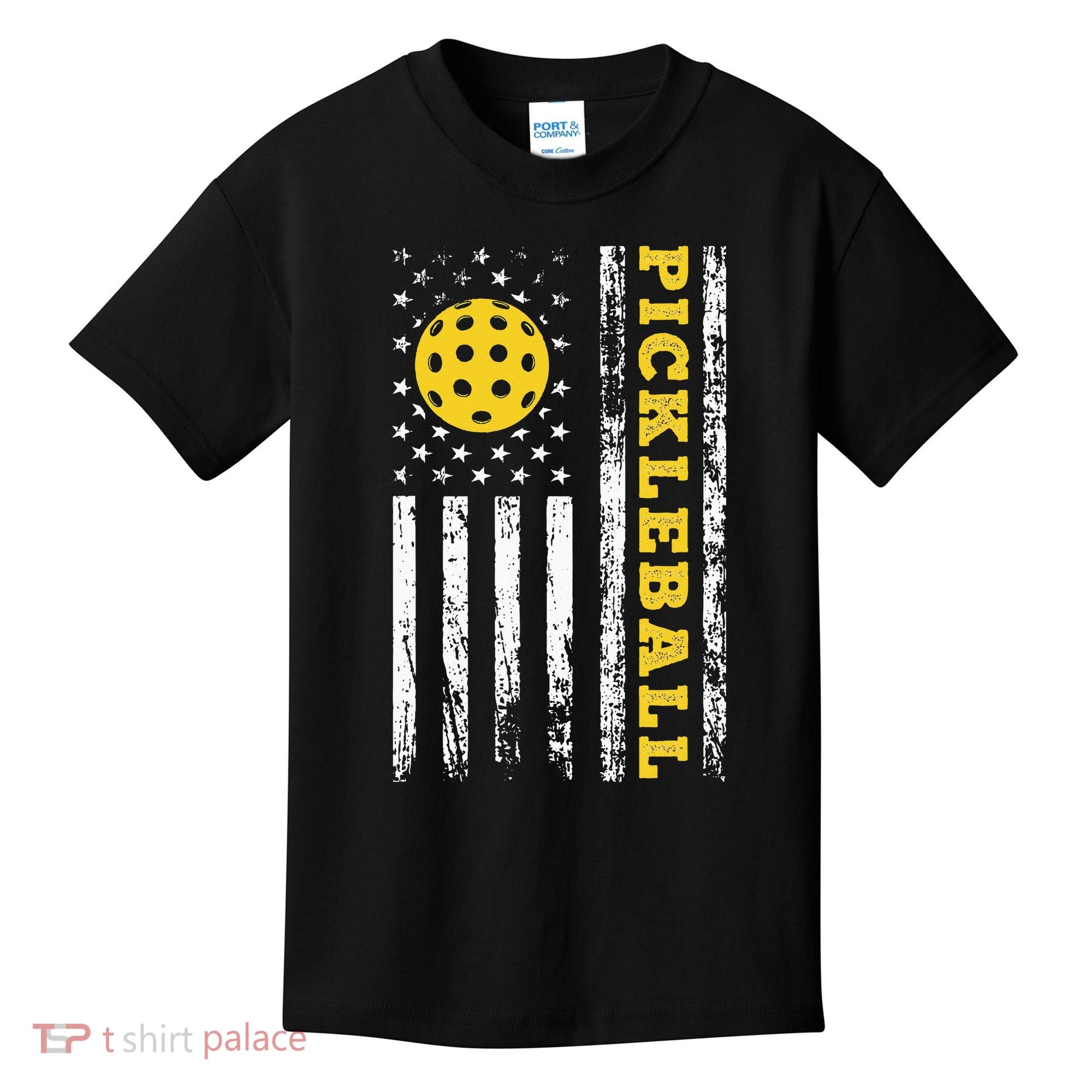 US Flag Pickleball Player Paddleball Lover Kids T-Shirt