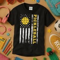 US Flag Pickleball Player Paddleball Lover Kids T-Shirt thumb 3