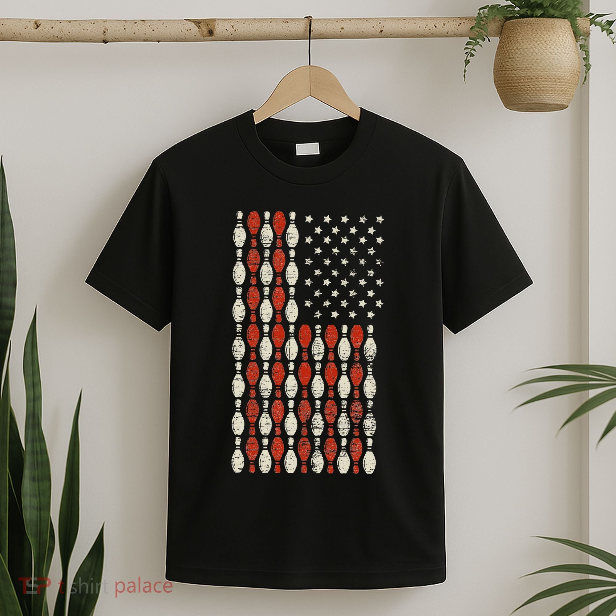 Us Flag Patriotic Proud American Bowler Gift Bowling T-Shirt