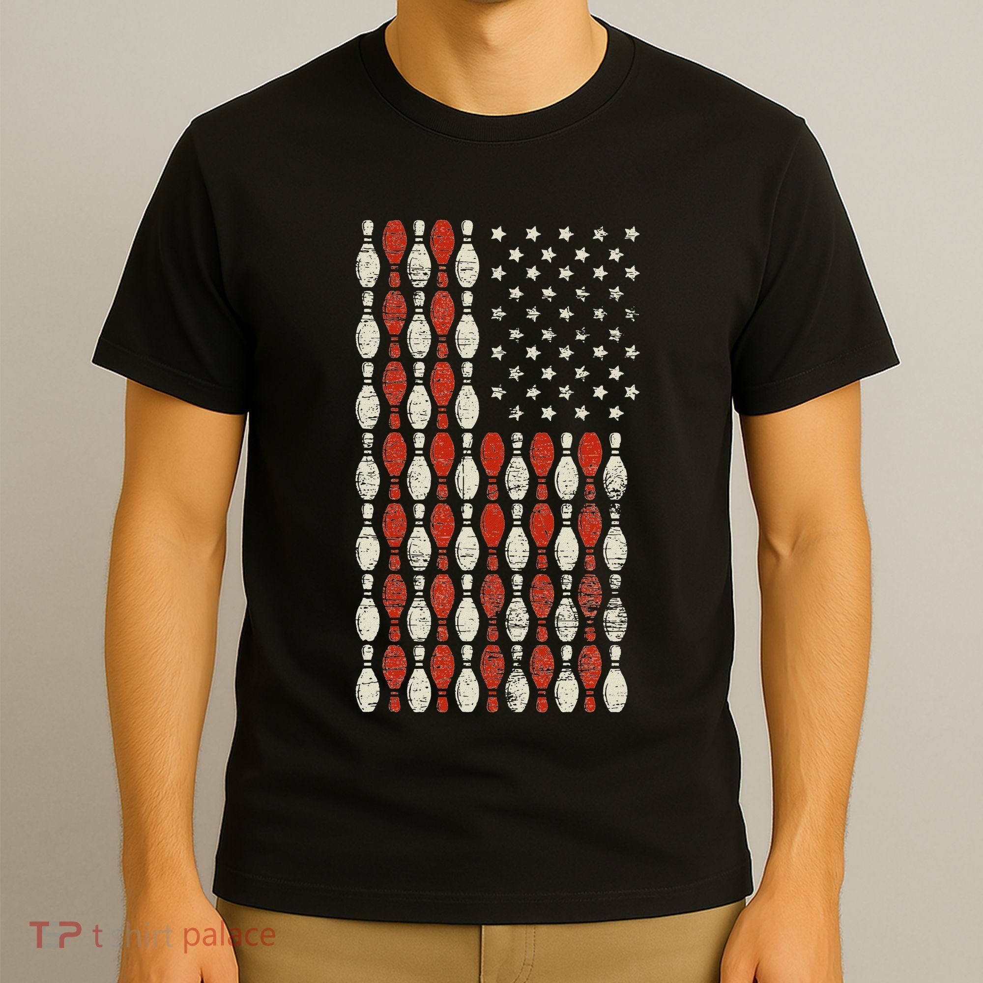 Us Flag Patriotic Proud American Bowler Gift Bowling T-Shirt