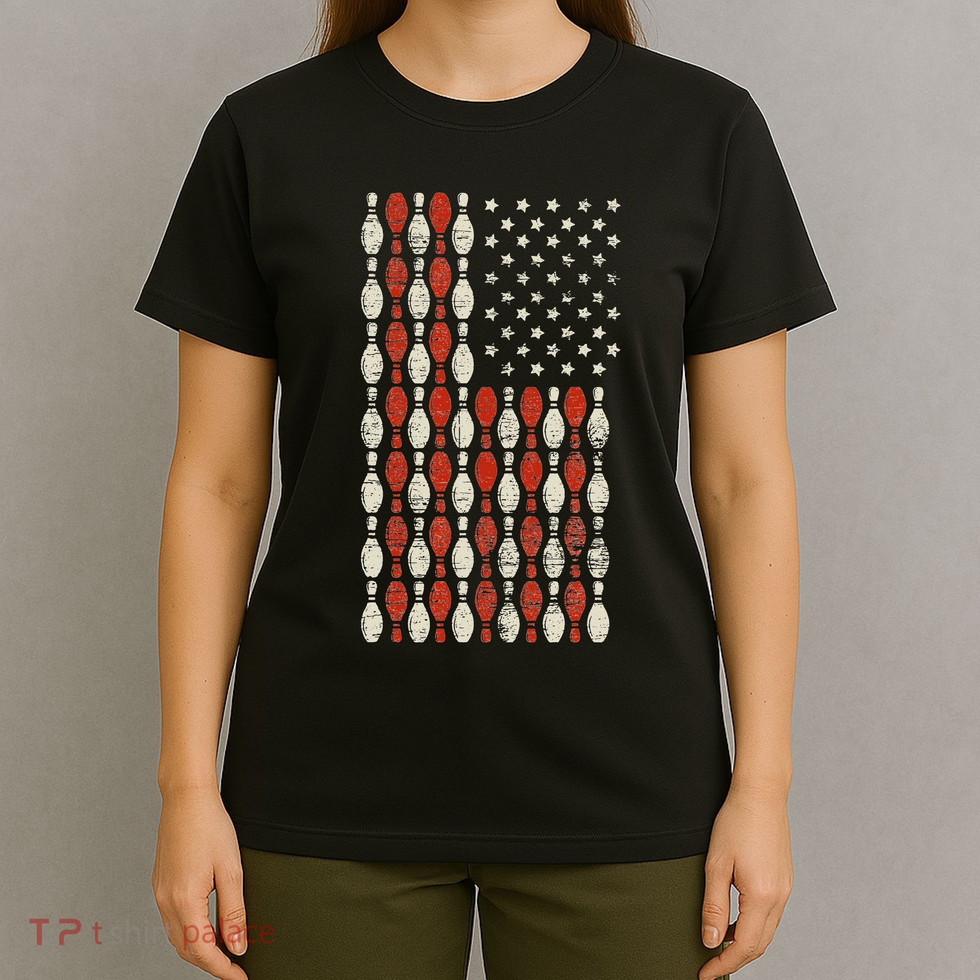 Us Flag Patriotic Proud American Bowler Gift Bowling T-Shirt
