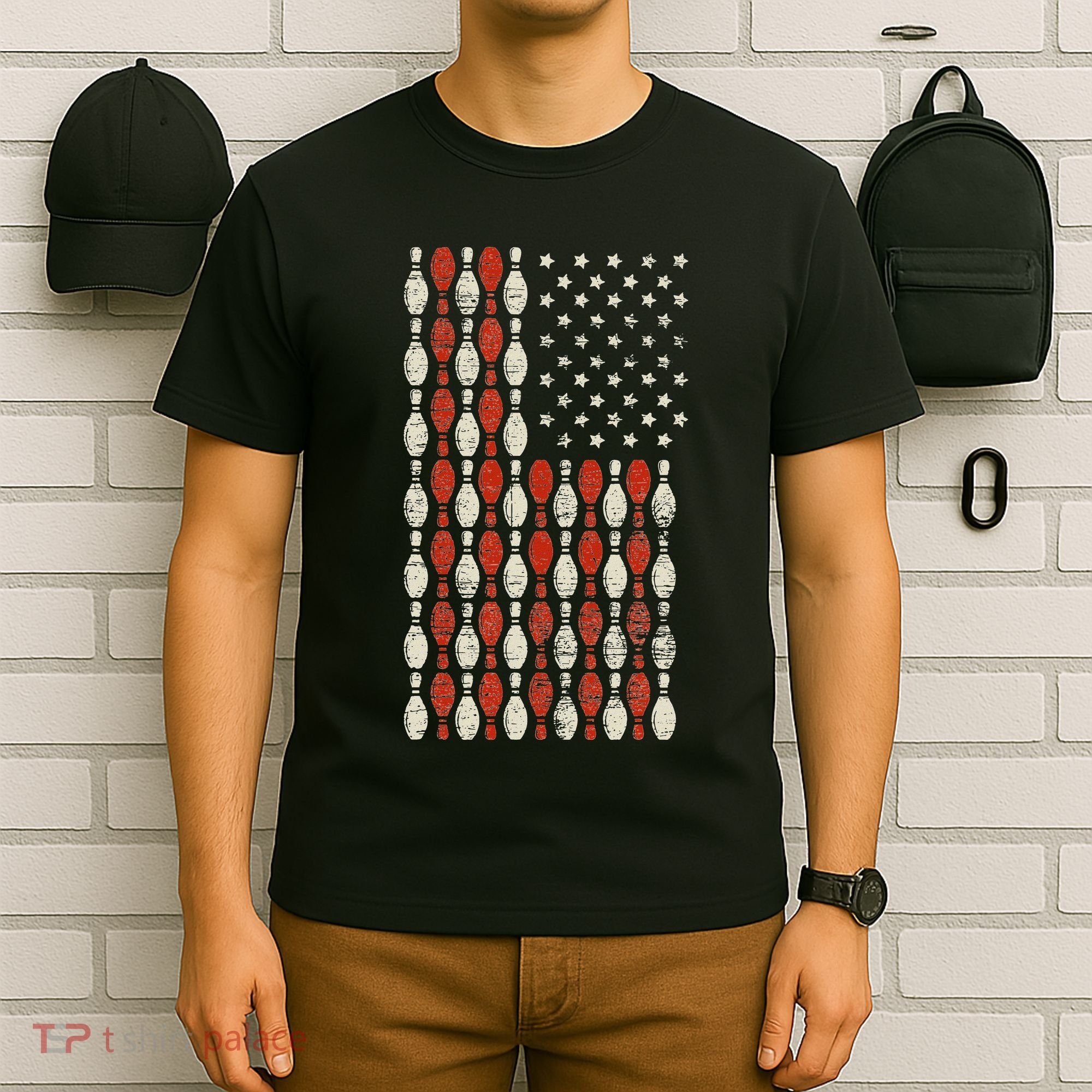Us Flag Patriotic Proud American Bowler Gift Bowling T-Shirt