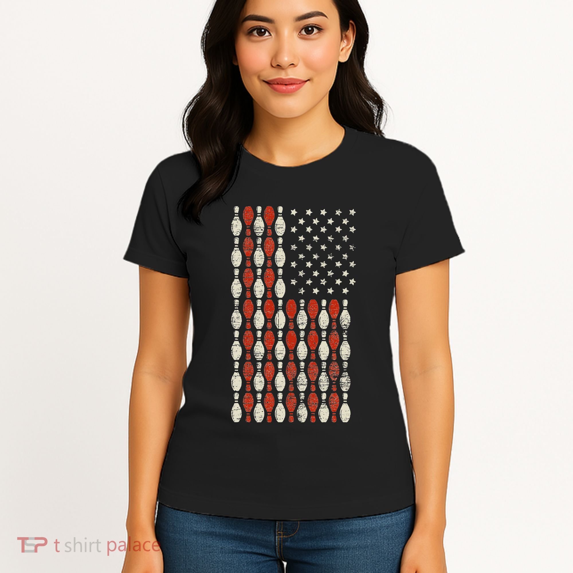 Us Flag Patriotic Proud American Bowler Gift Bowling Women's T-Shirt