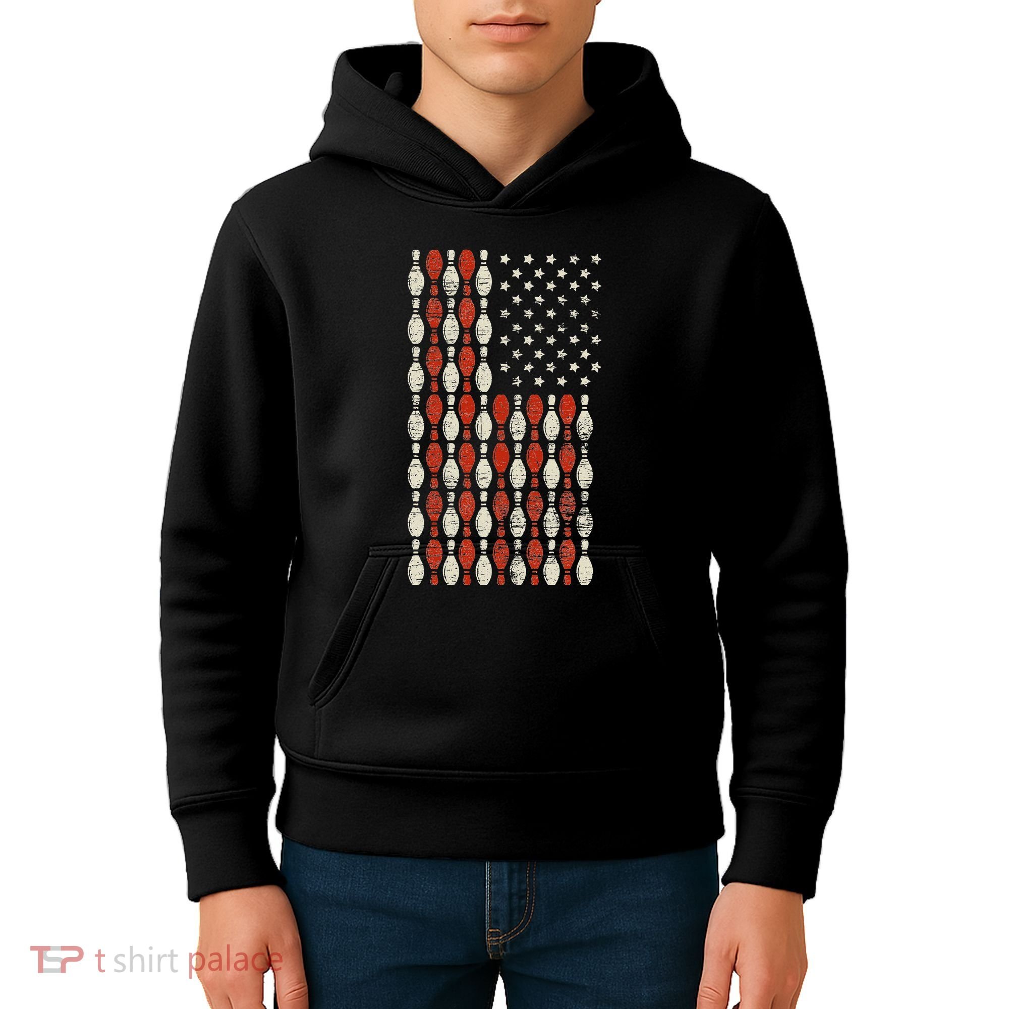 Us Flag Patriotic Proud American Bowler Gift Bowling Kids Hoodie