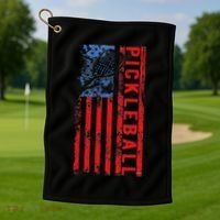 Us Flag Pickleball American Pickleball Player Golf Towel thumb 1