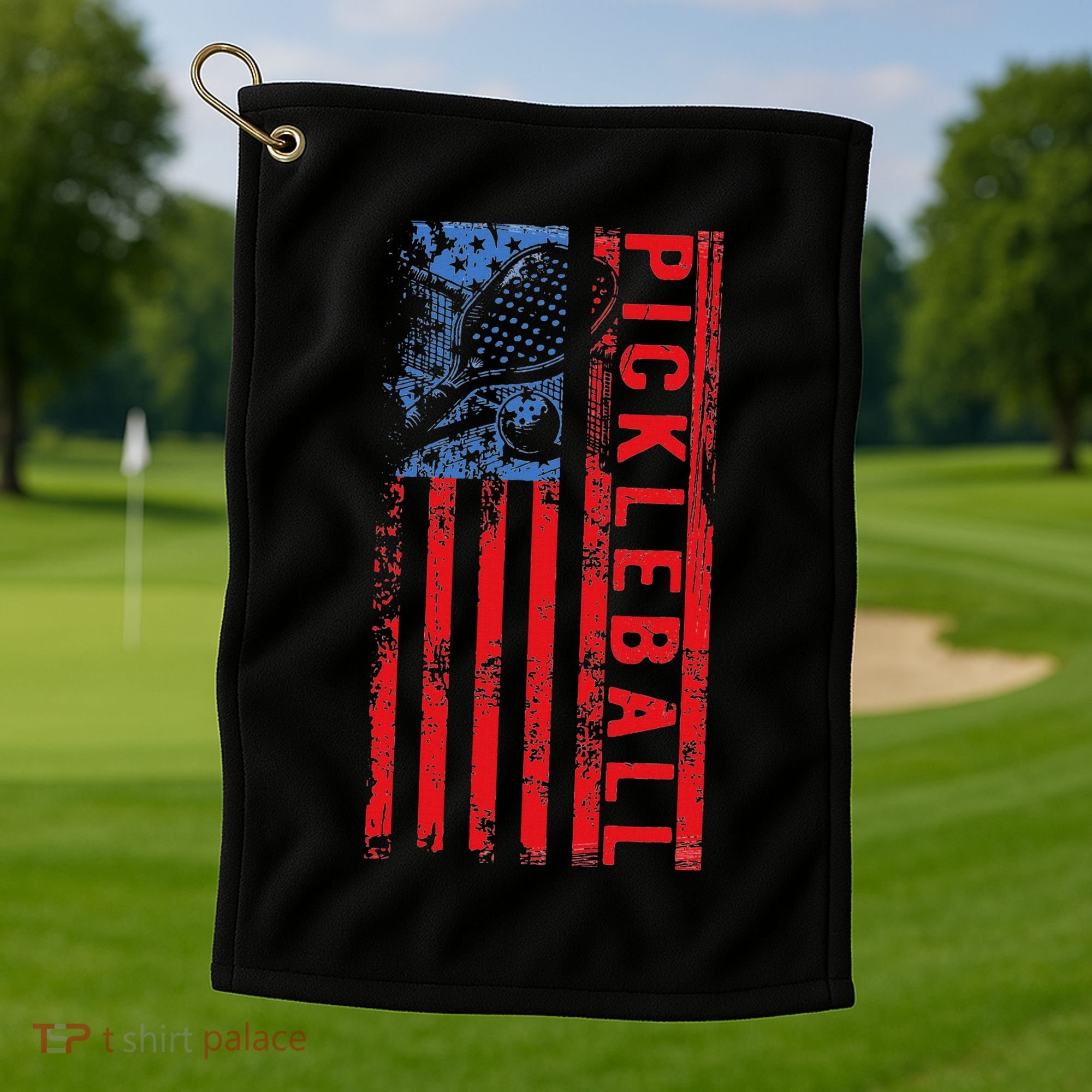 Us Flag Pickleball American Pickleball Player Golf Towel