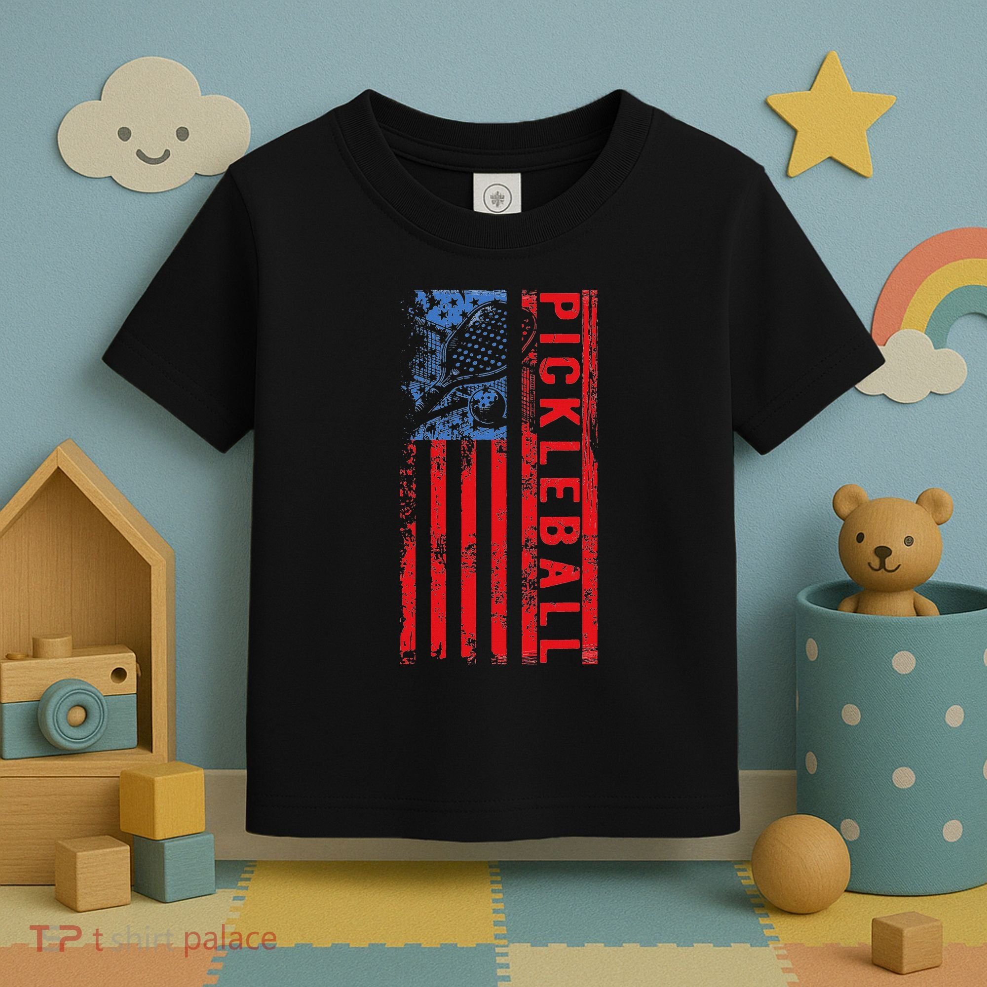 Us Flag Pickleball American Pickleball Player Toddler T-Shirt