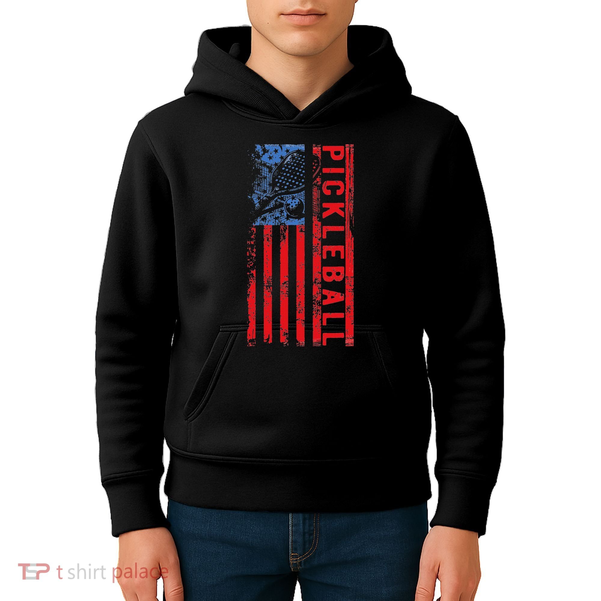Us Flag Pickleball American Pickleball Player Kids Hoodie