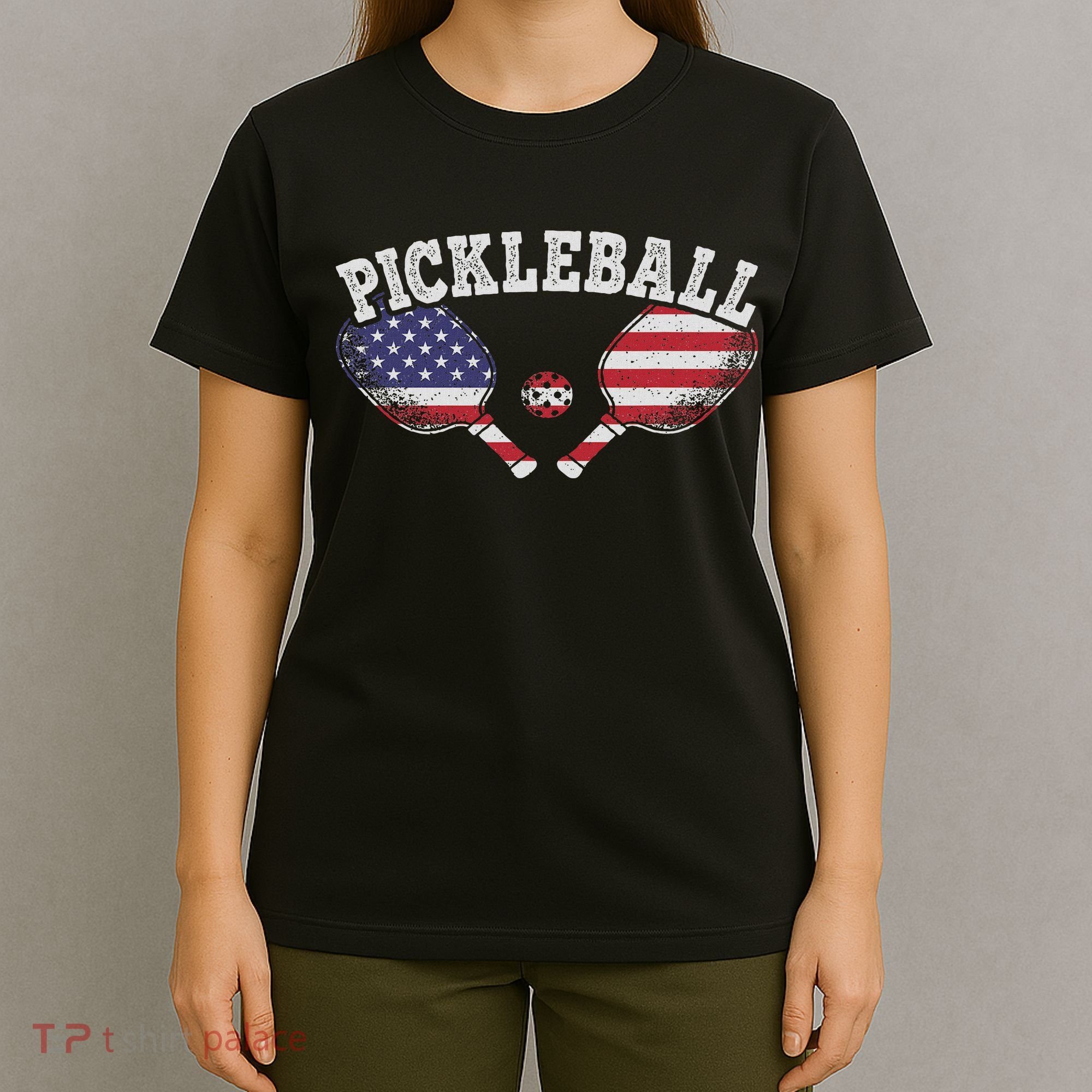 Us Flag Pickleball Player Vintage Pickle Ball Lover T-Shirt