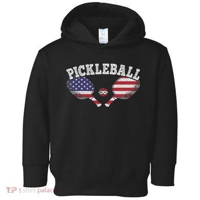 Us Flag Pickleball Player Vintage Pickle Ball Lover Toddler Hoodie