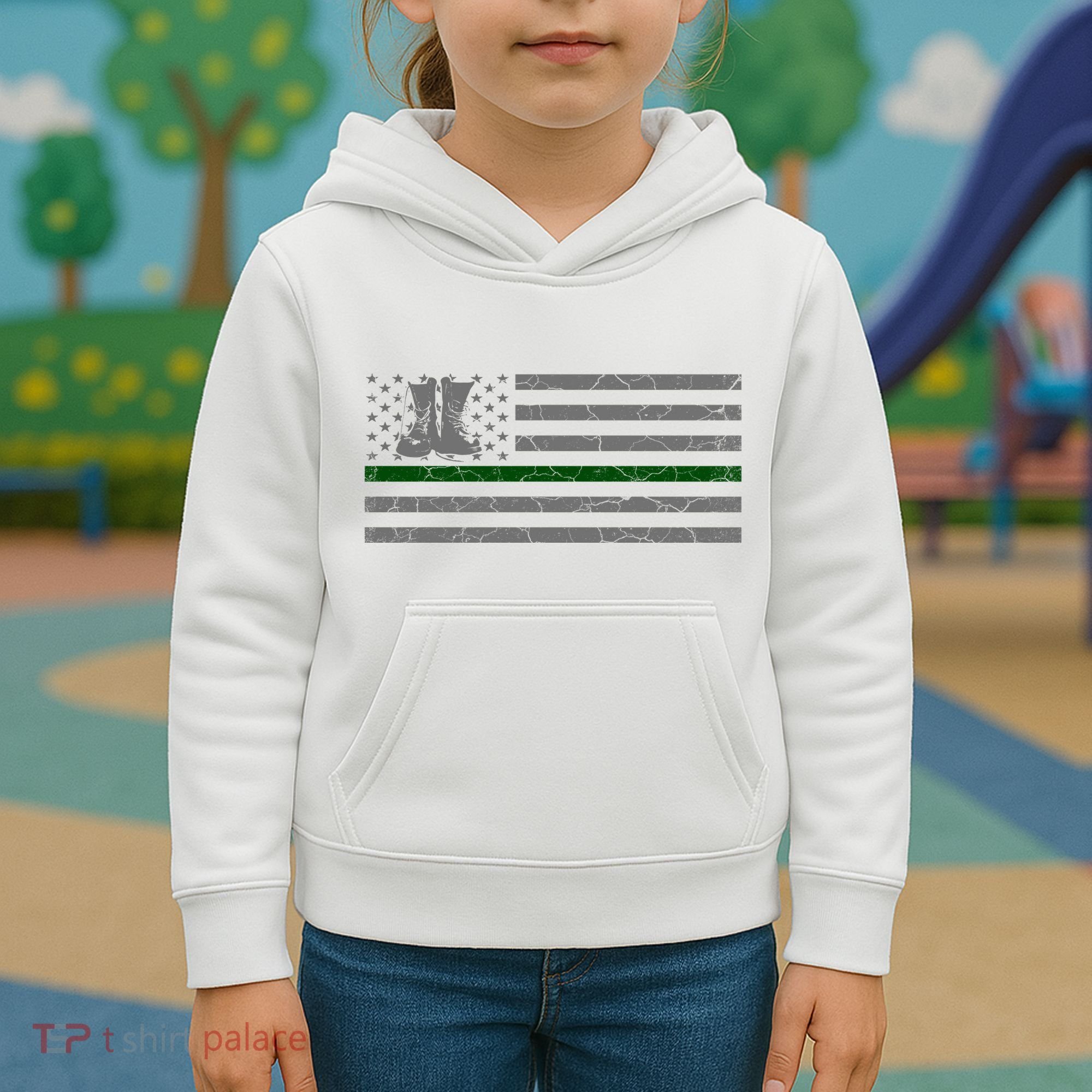 US Flag Patriotic Army Boots Kids Hoodie