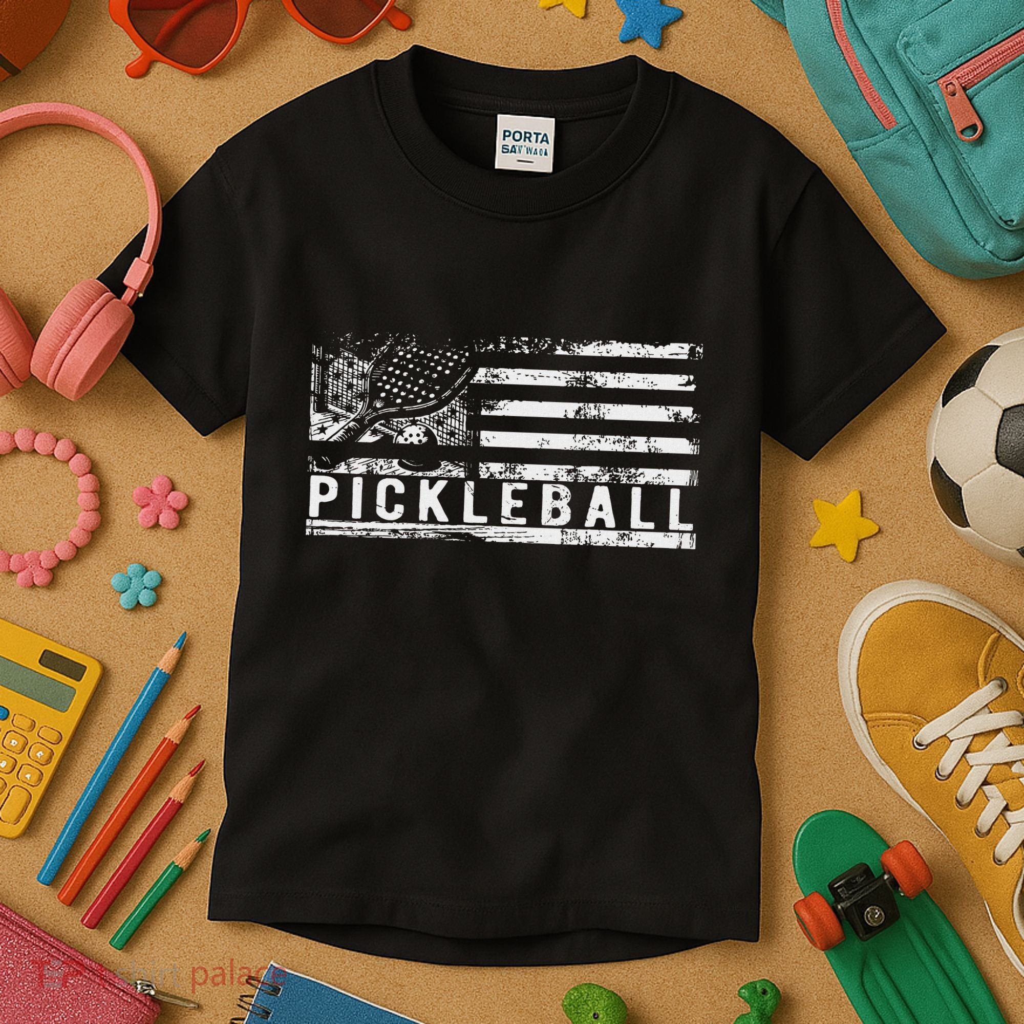 Us Flag Pickleball American Pickleball Player Kids T-Shirt