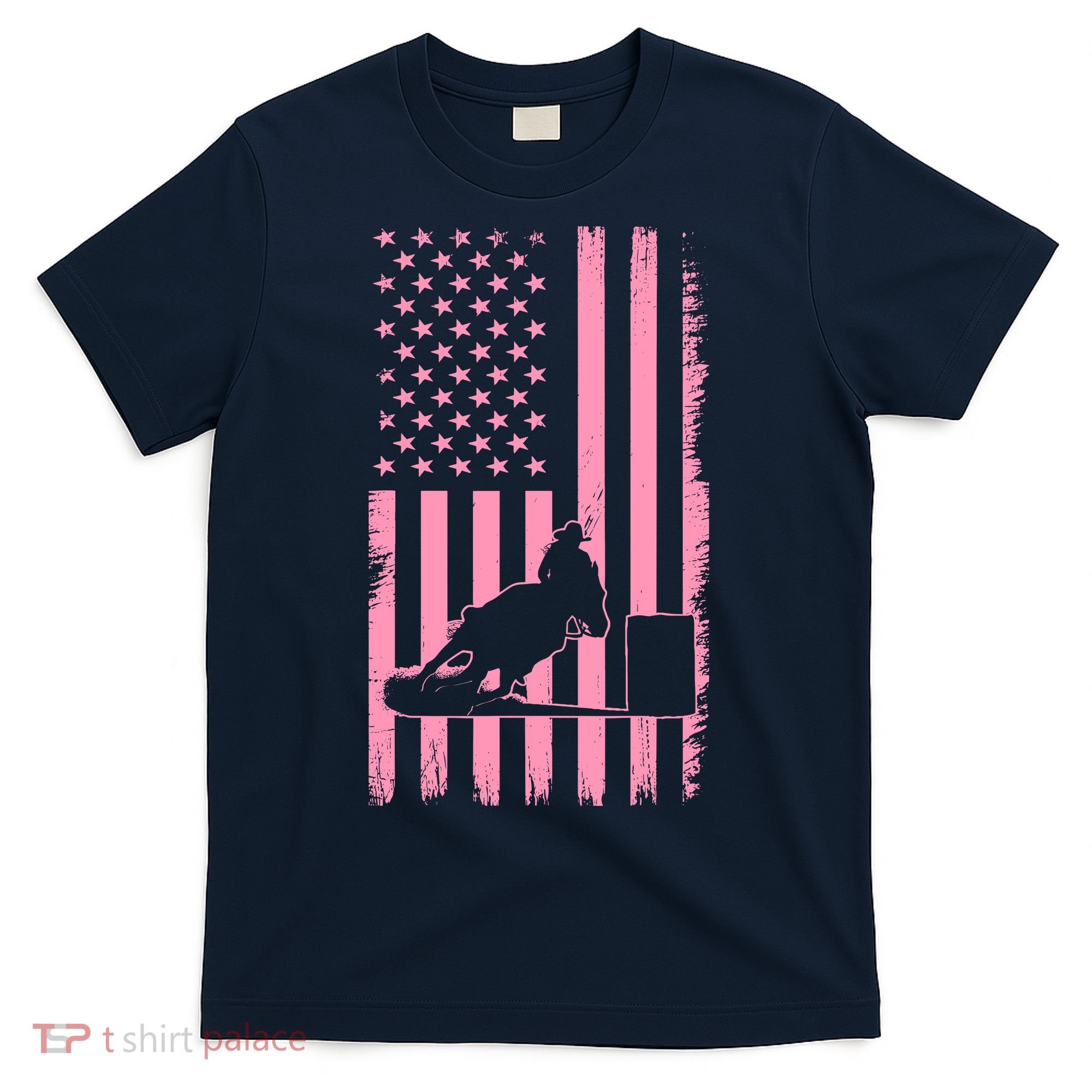 Us Flag Pink Cowgirl Rodeo Western Horse Barrel Racing T-Shirt