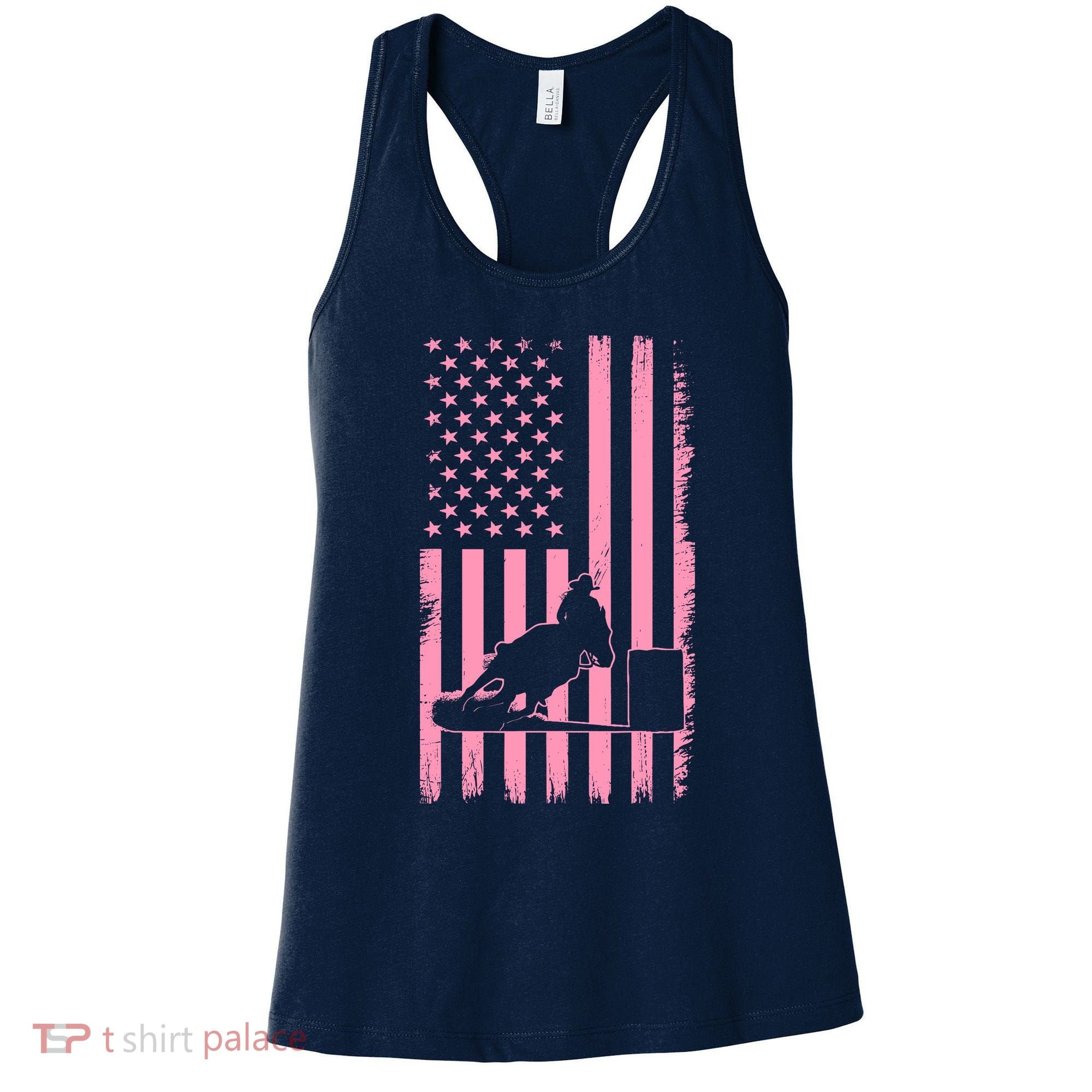 Us Flag Pink Cowgirl Rodeo Western Horse Barrel Racing Women's Tank Top
