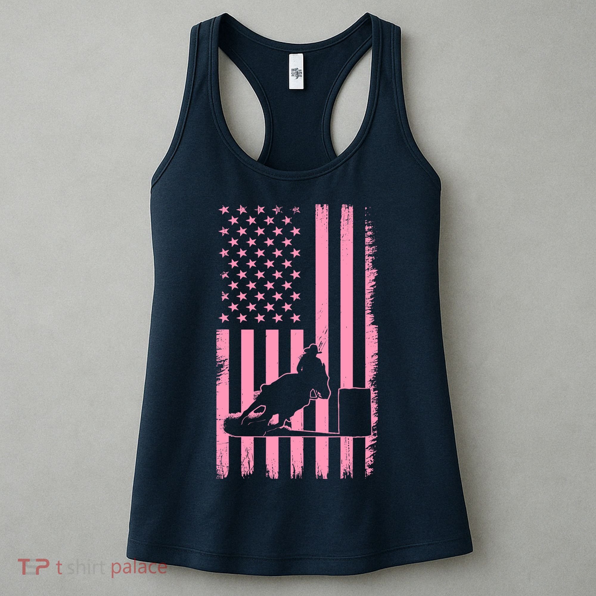 Us Flag Pink Cowgirl Rodeo Western Horse Barrel Racing Women's Tank Top